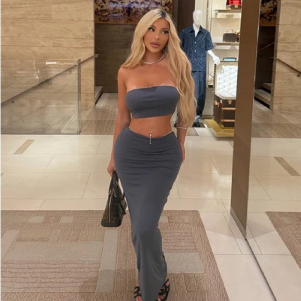 Elegant Gray Skirt Set
